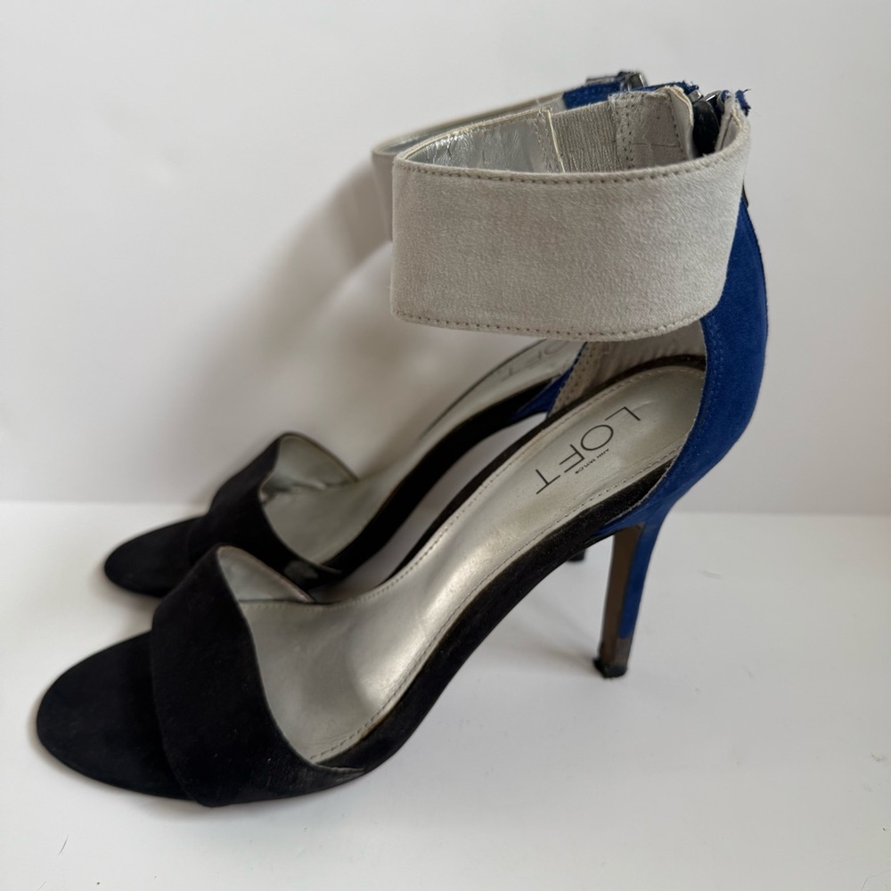 LOFT Alissa Ankle Strap ColorBlock Heels Sandals Size 7.5 Open Toe Party Shoes